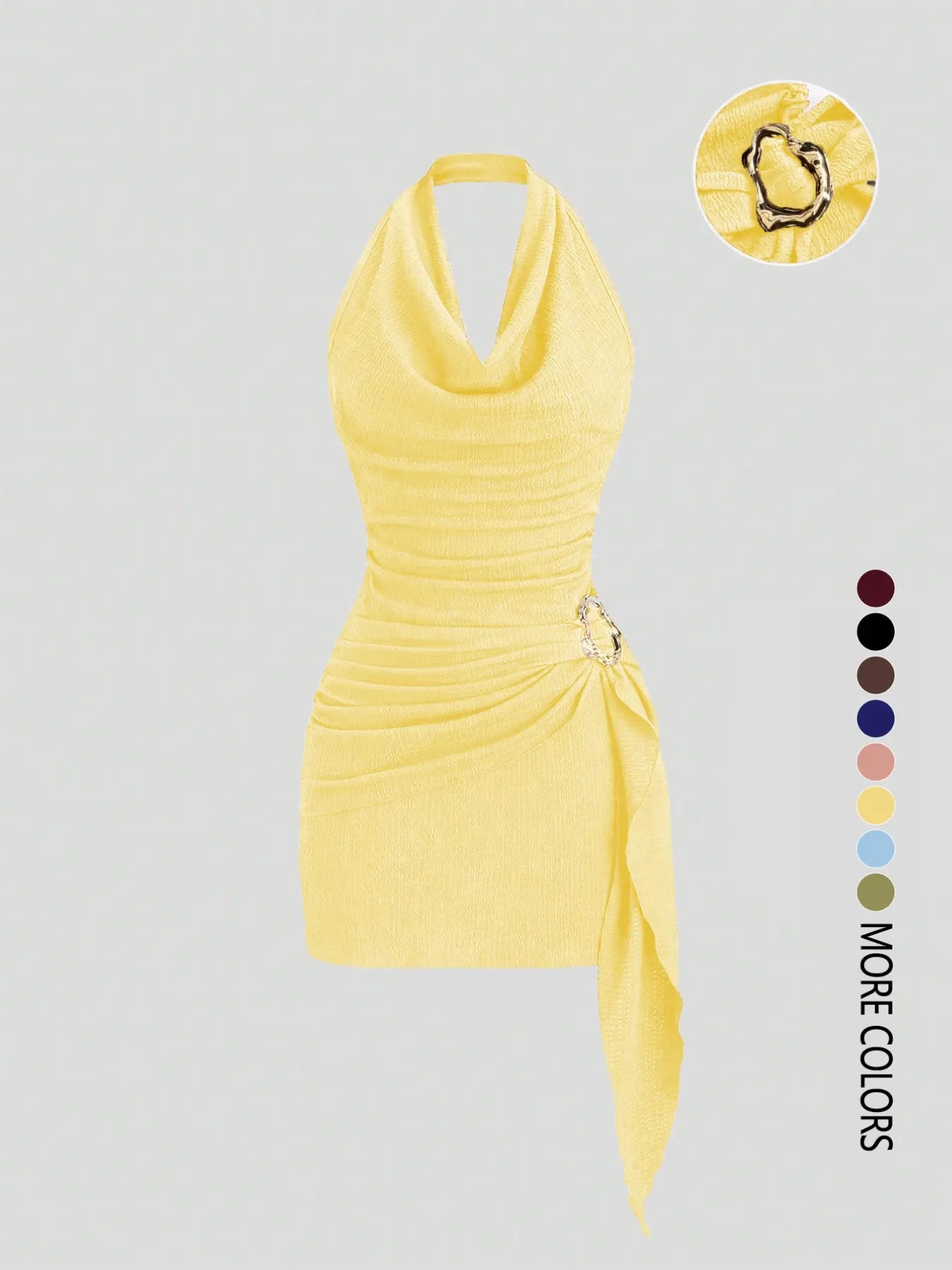 Women's Fashion Solid Color Ruched Halter Dress