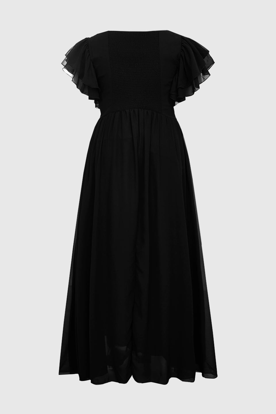Curveins Plus Size V-Neck Ruffle Sleeve Split A-Line Maxi Dress