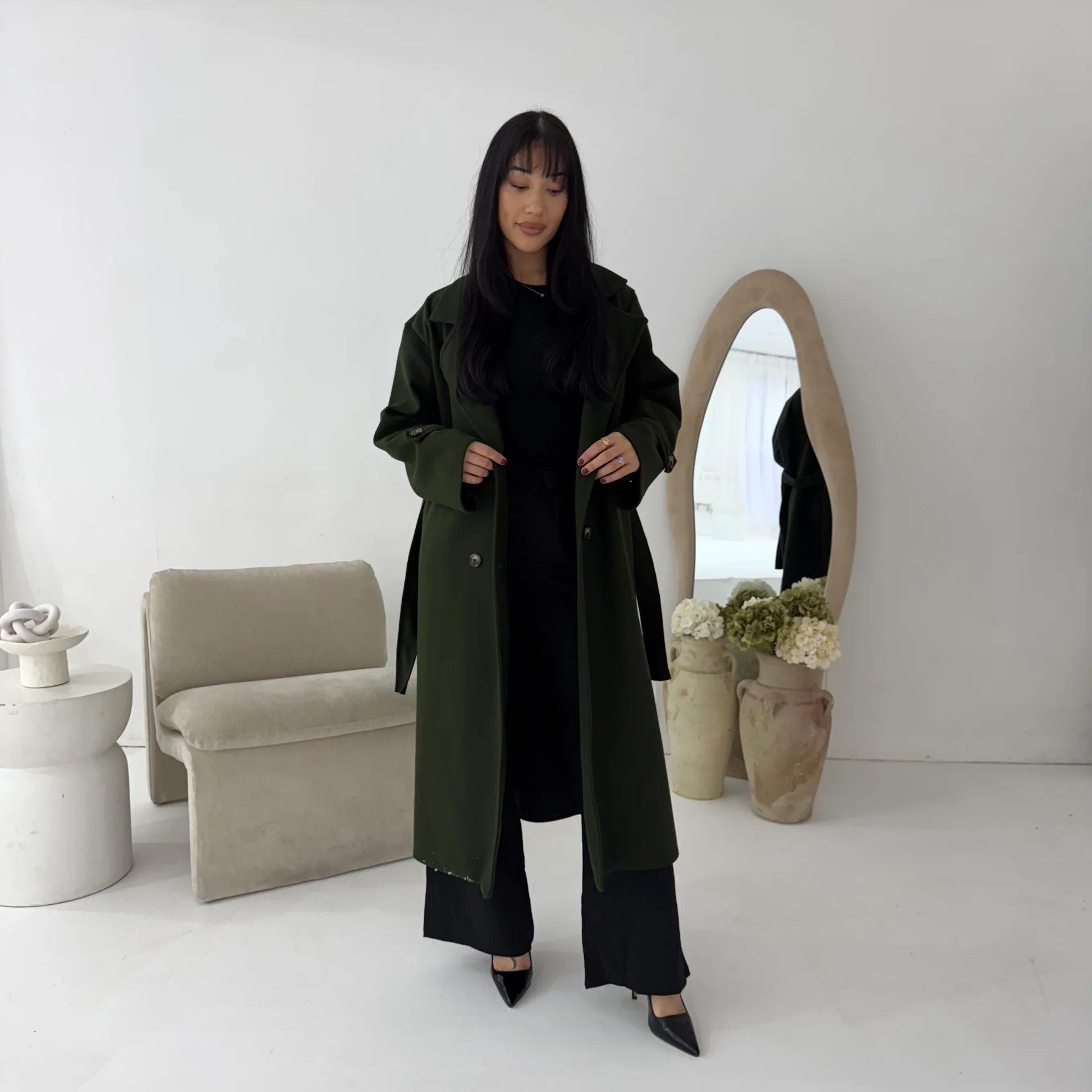 Womens Trench Belted Buttoned Coat