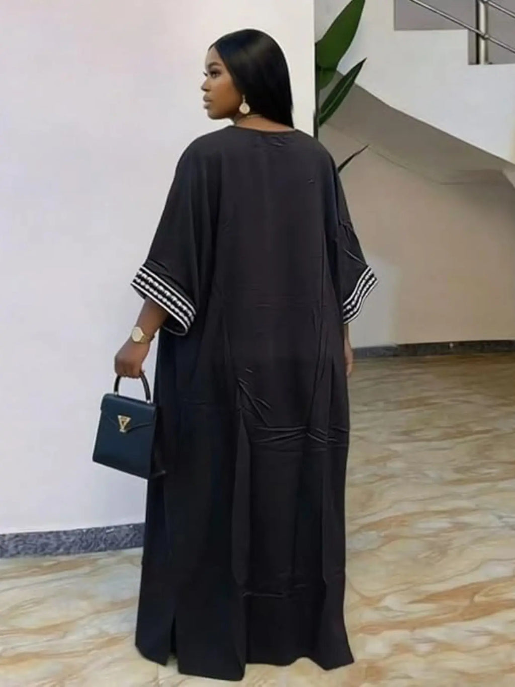 Women's Summer Solid Color Embroidered Fringe Caftan Casual Wear Dress with Pockets and Side Slit