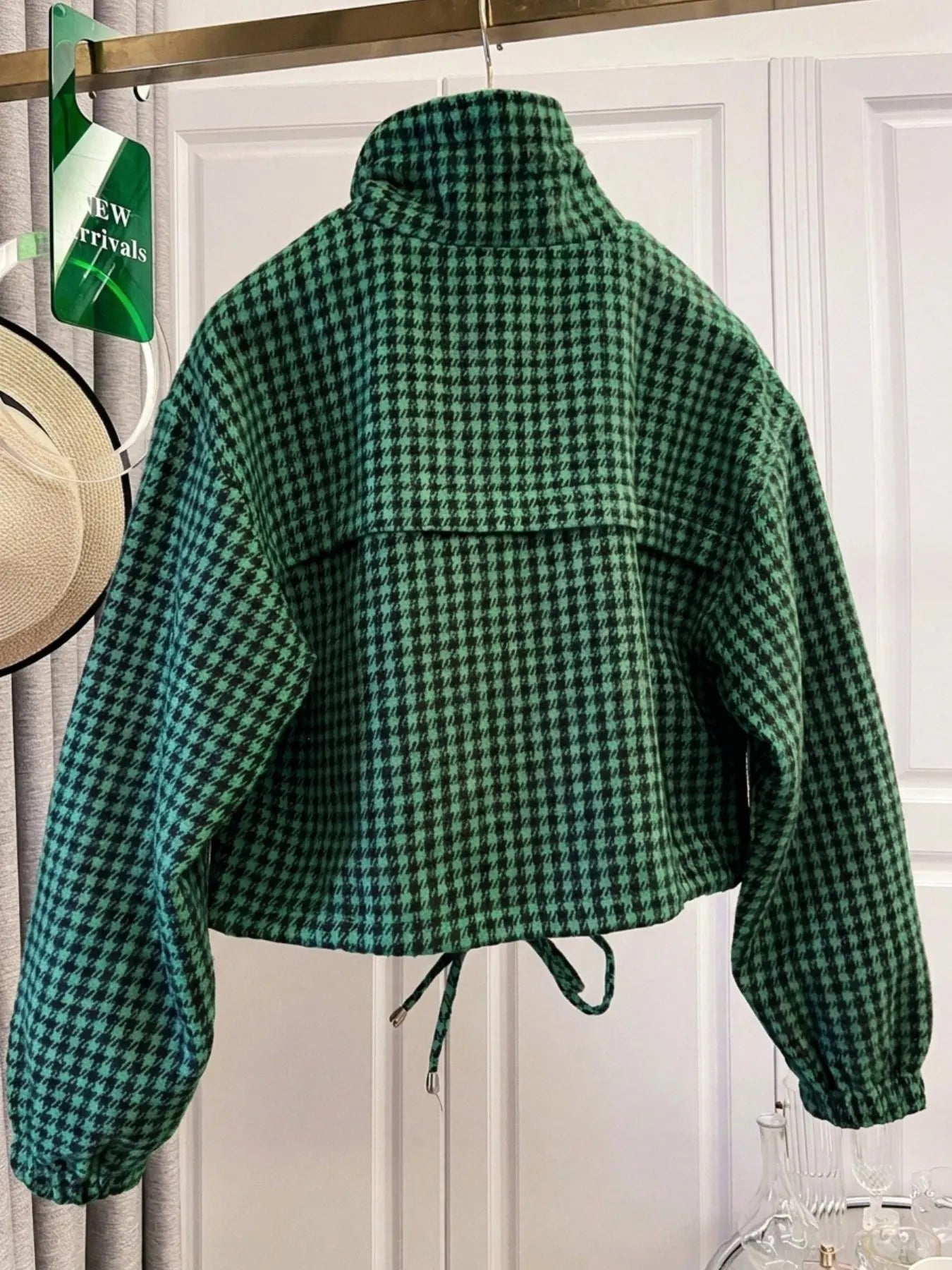Women's Fashion Retro Plaid Stand Collar Short Coat