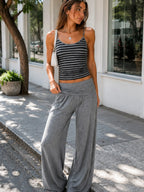 Women's Striped Sleeveless Cami Top and Wide Leg Pants Set