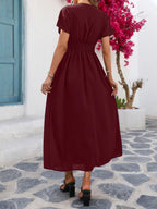 Women's Plain Button Front Short Sleeve Dress, Elegant Piece, Chic Dress for Party Holiday Wedding Guest, Ladies Summer Clothes Womenswear