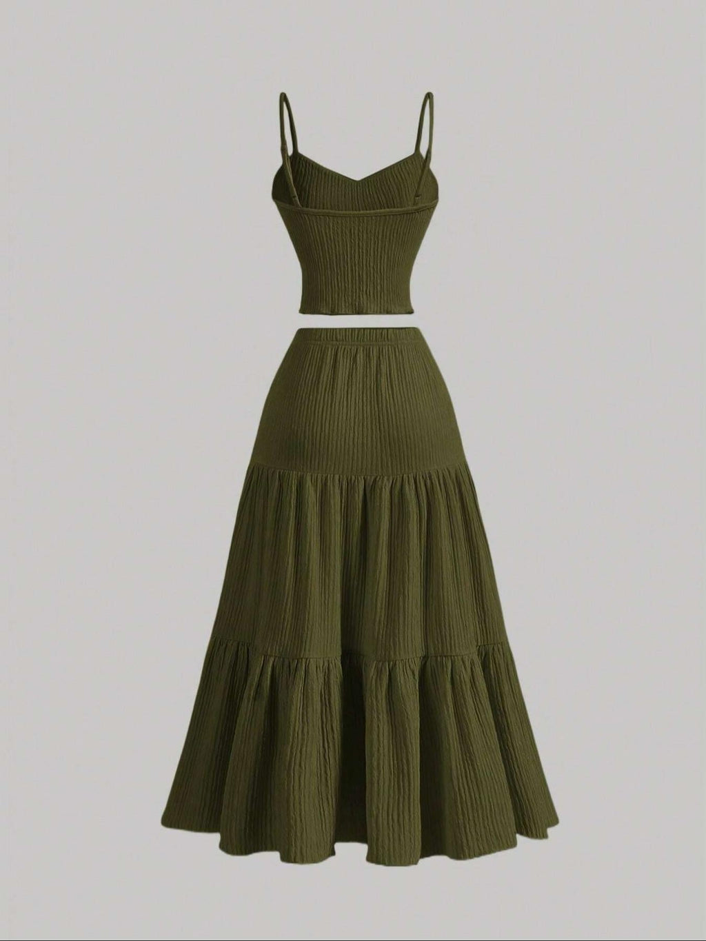 Women's Solid Woven Crop Cami Top & Pleated A-line Skirt Two-piece Set