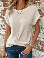 Women's fashionable casual loose round neck short sleeved top