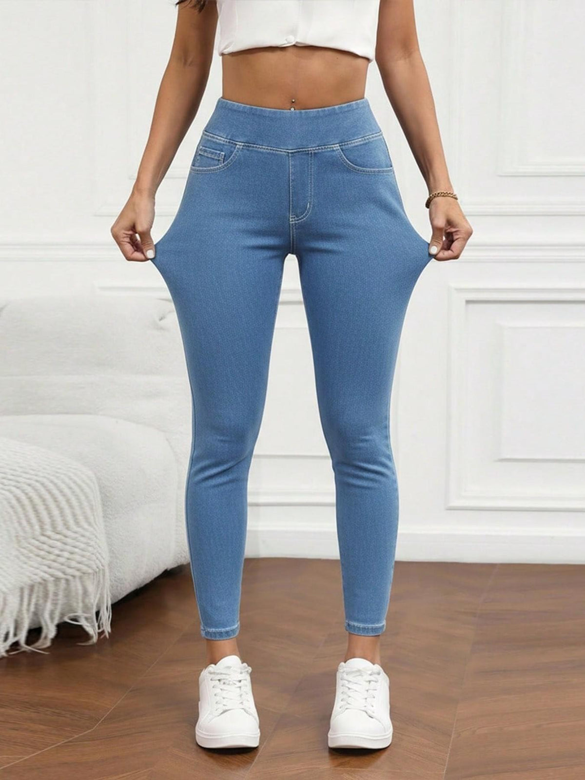 Women's High-Waisted Compression Denim Long Pants