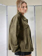 Women's Plain Basic Button-Front Drop-Shoulder Fitted Denim Jacket Coats