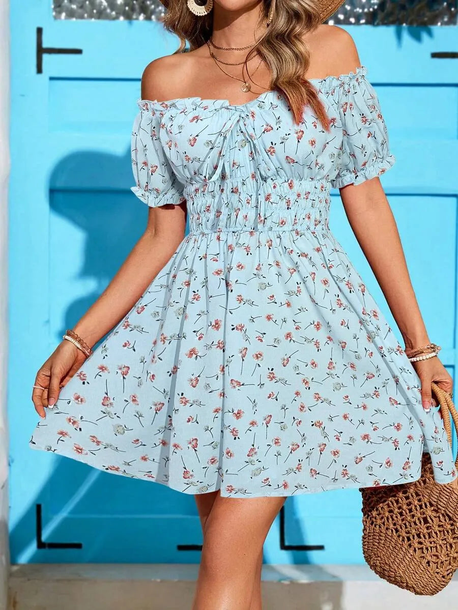 Women's Floral Print Off Shoulder Dress