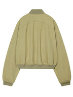 Women's Olive Green Loose Cropped Basic Bomber Jacket, Casual Zipper Coat