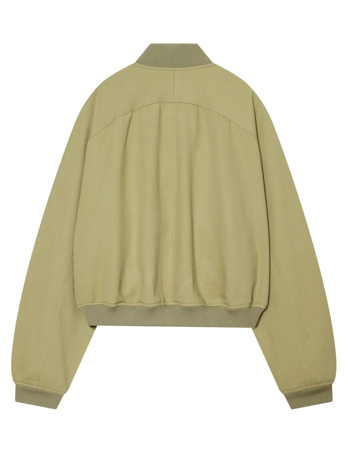 Women's Olive Green Loose Cropped Basic Bomber Jacket, Casual Zipper Coat