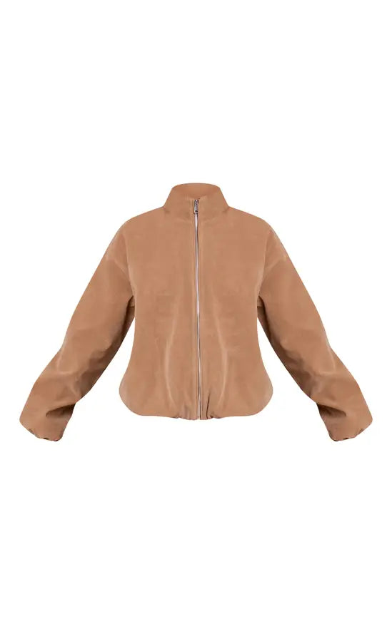 Mushroom Faux Suede Bomber Jacket