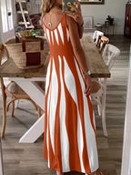 Women's Casual Sleeveless Striped V-Neck Long Dress