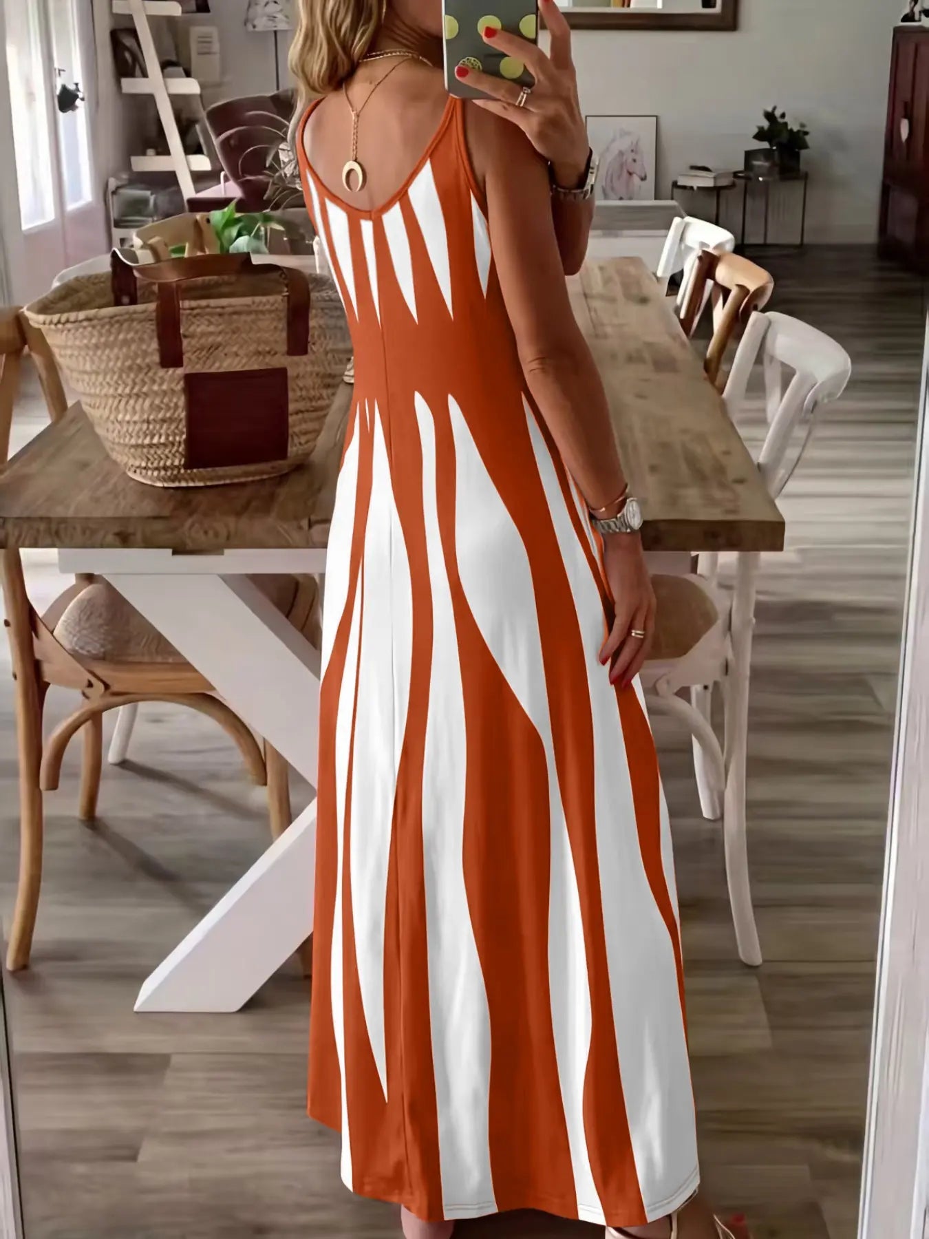 Women's Casual Sleeveless Striped V-Neck Long Dress