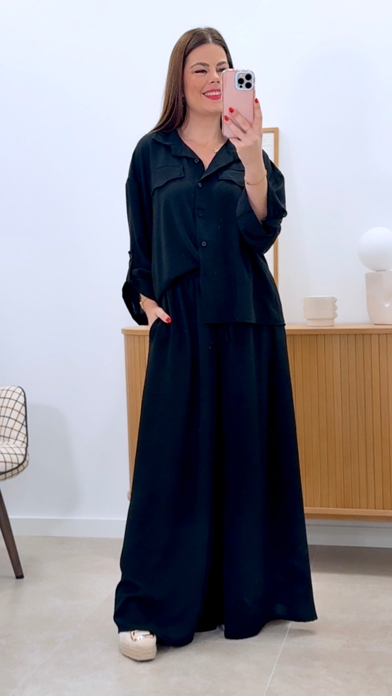 CONJUNTO CAMISA + PANTALÓN ANCHO LISO
