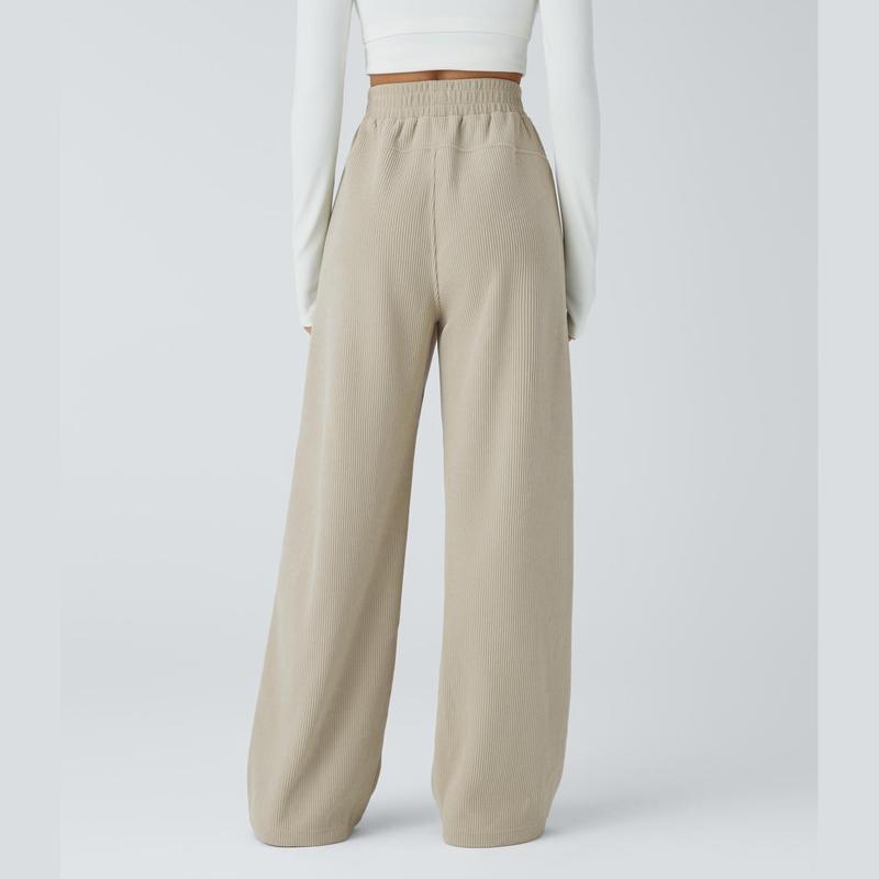 High Waisted Side Pocket Straight Leg Mop Corduroy Casual Pants