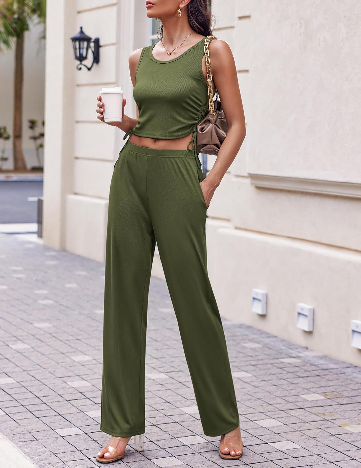 Women's 3 Piece Lounge Set Pajama Long Sleeve Cardigan Sleeveless Top Pants Sweatsuit