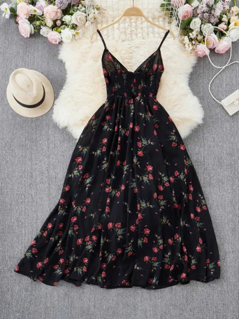 Women's floral print camisole dress, casual boho A-line dress for beach and vacation, women's summer dress