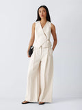 Women's 2-Piece Set (Striped or Solid Sleeveless Tank Top & High-Waisted Wide-Leg Trousers)