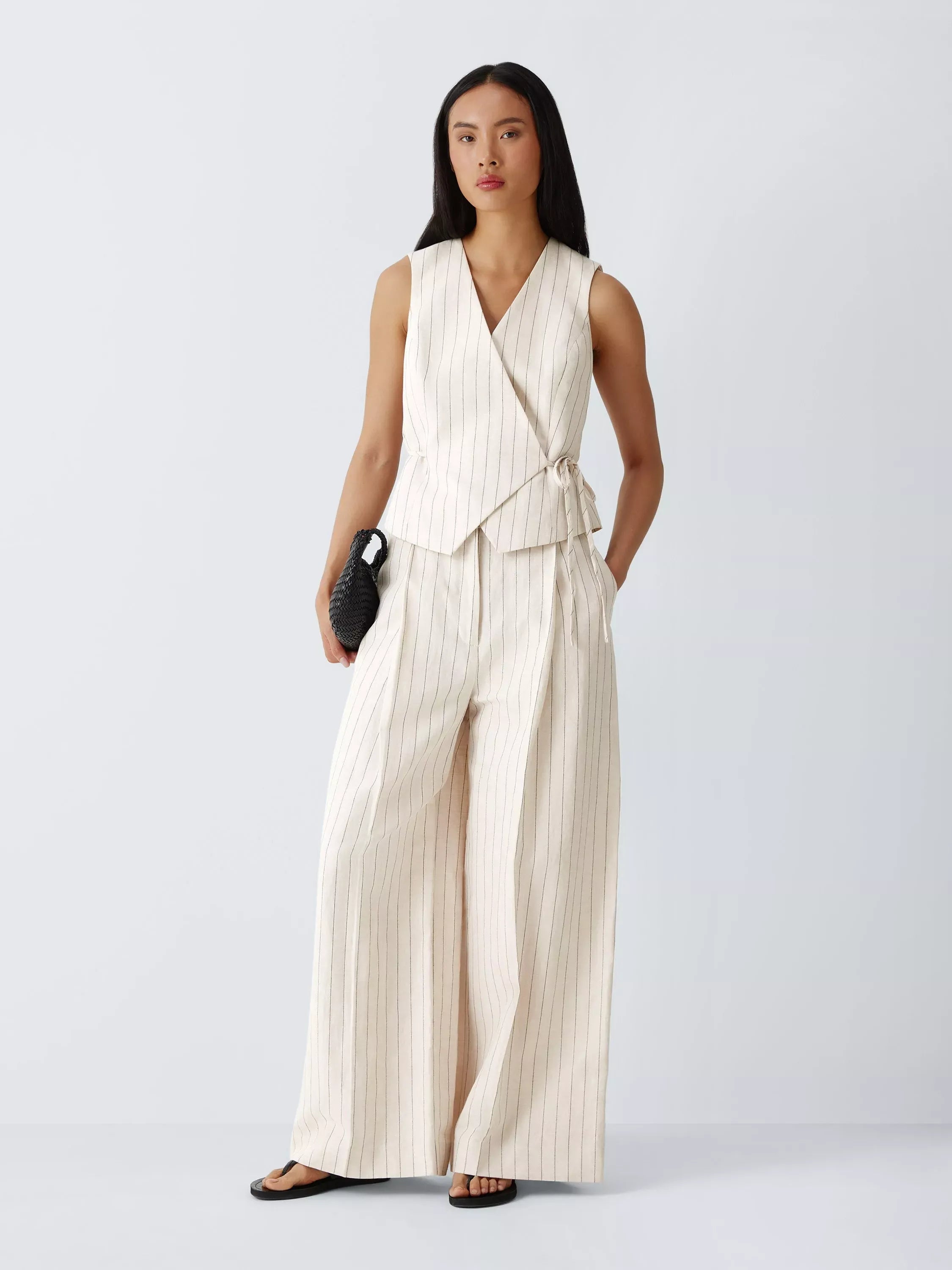 Women's 2-Piece Set (Striped or Solid Sleeveless Tank Top & High-Waisted Wide-Leg Trousers)