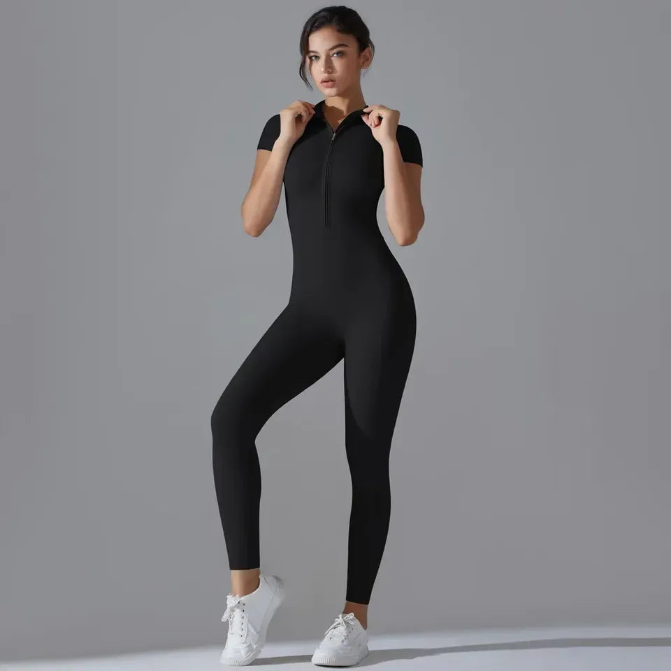 Women's Sexy Hip Lifting Fitness Jumpsuit, Tight Zipper Fitness Running Suit, Sports Pants Leggings Sport Women Fitness