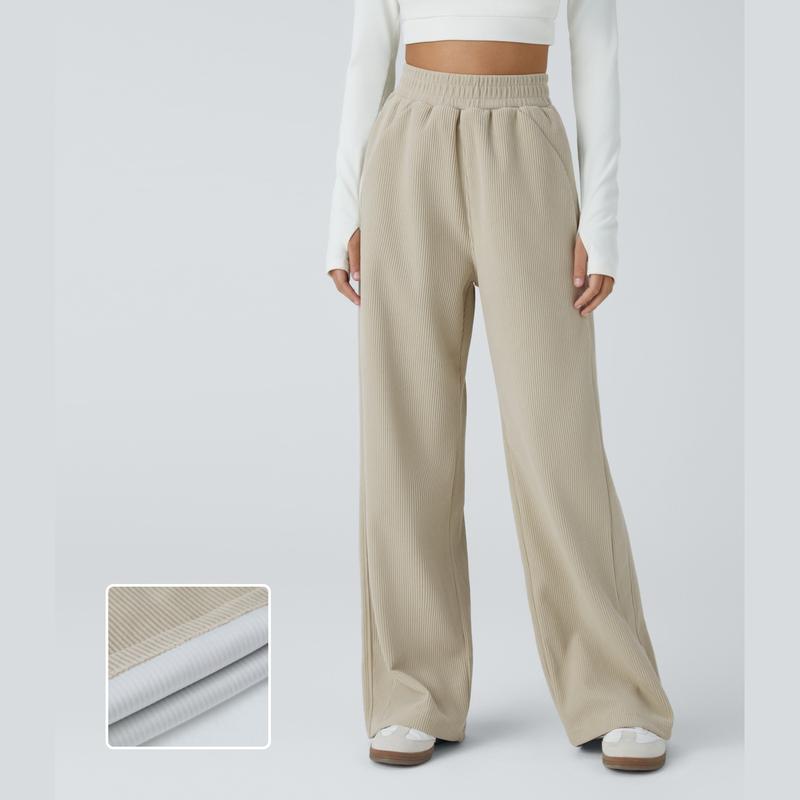 High Waisted Side Pocket Straight Leg Mop Corduroy Casual Pants