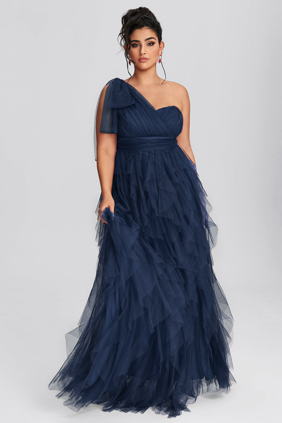 Curveins Plus Size Mesh One-Shoulder Cocktail Dress