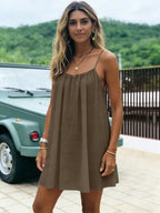 New Solid Backless Spaghetti Strap Short Dress