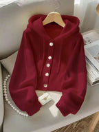 Autumn Winter New Soft Comfortable Hooded Sweatshirt Jacket, Lazy Style Unique Design Casual Fashion Knit Cardigan, Elegant Long Sleeve Top