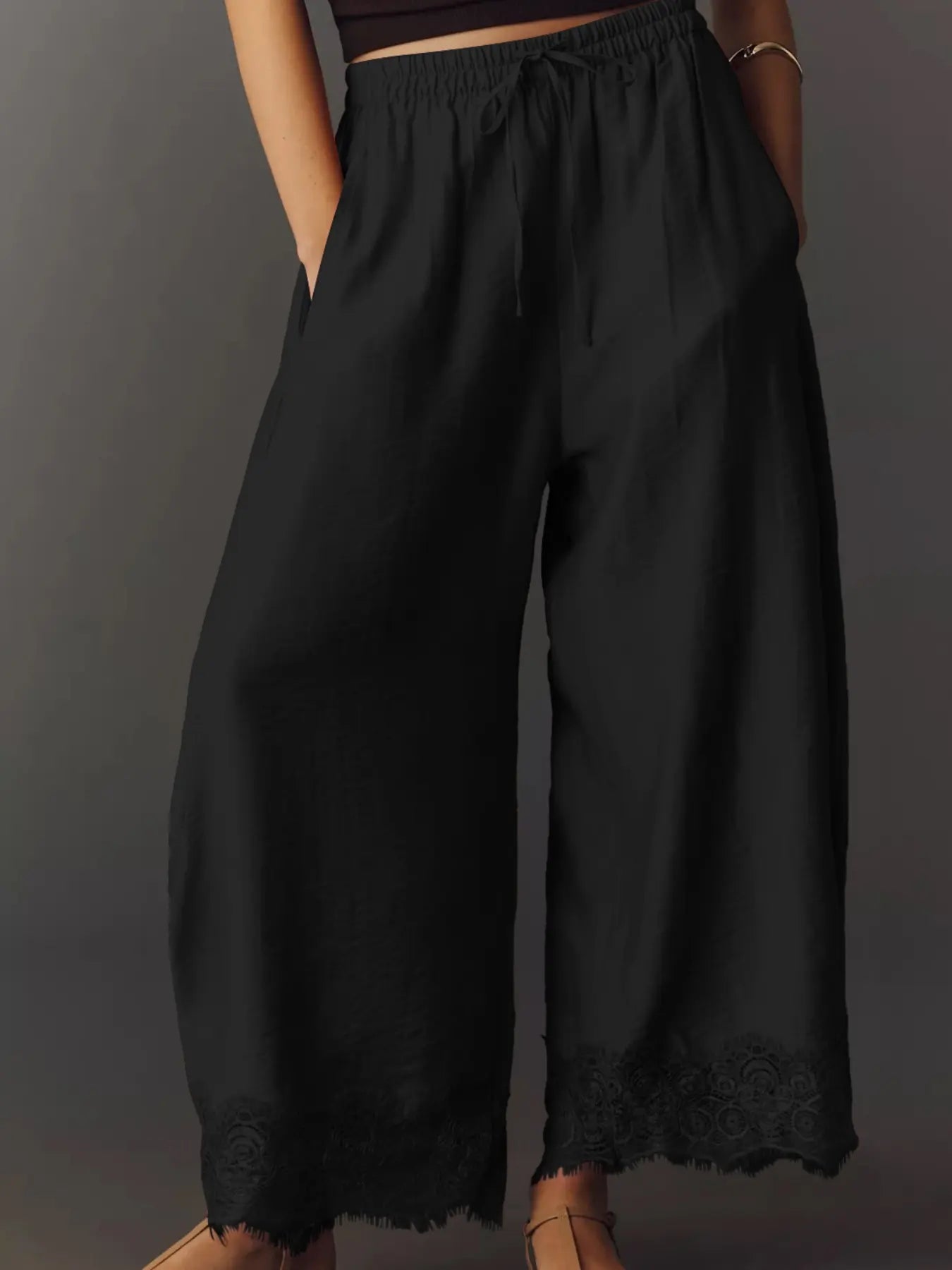 Women's Casual Pocket Elastic Waist Long Pants