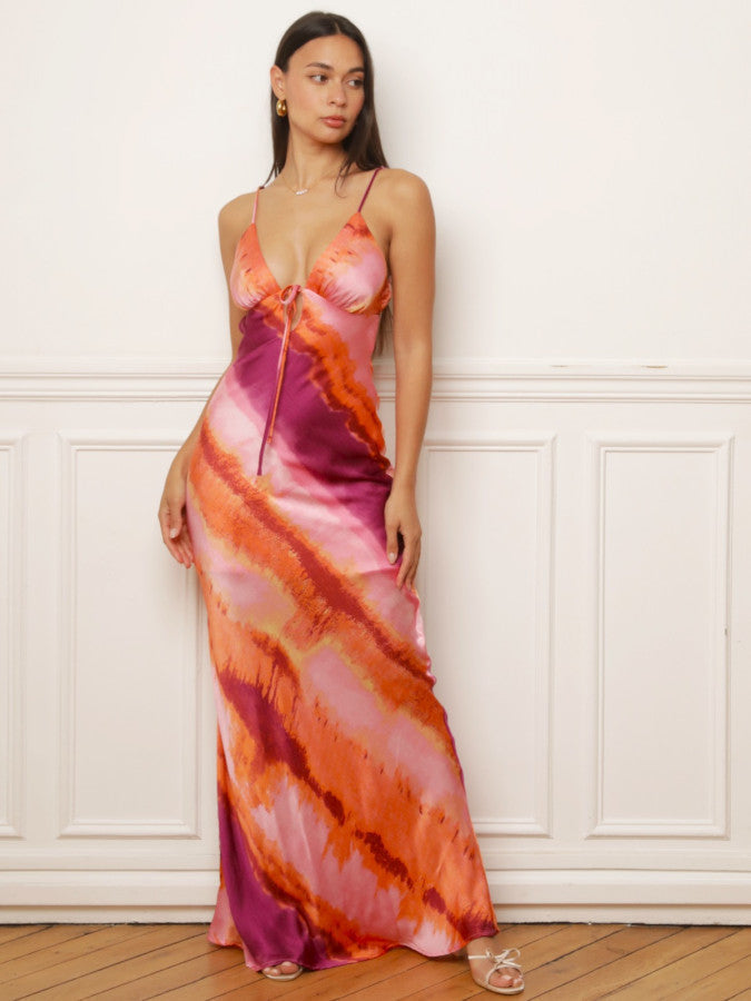 Robe dos-nu effet satiné avec dégradés