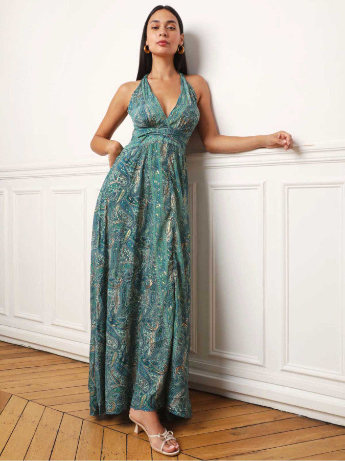 Robe longue multi-portés à imprimé cachemire