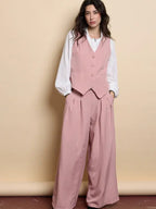 Women's suit, casual style, sleeveless jacket, loose trousers