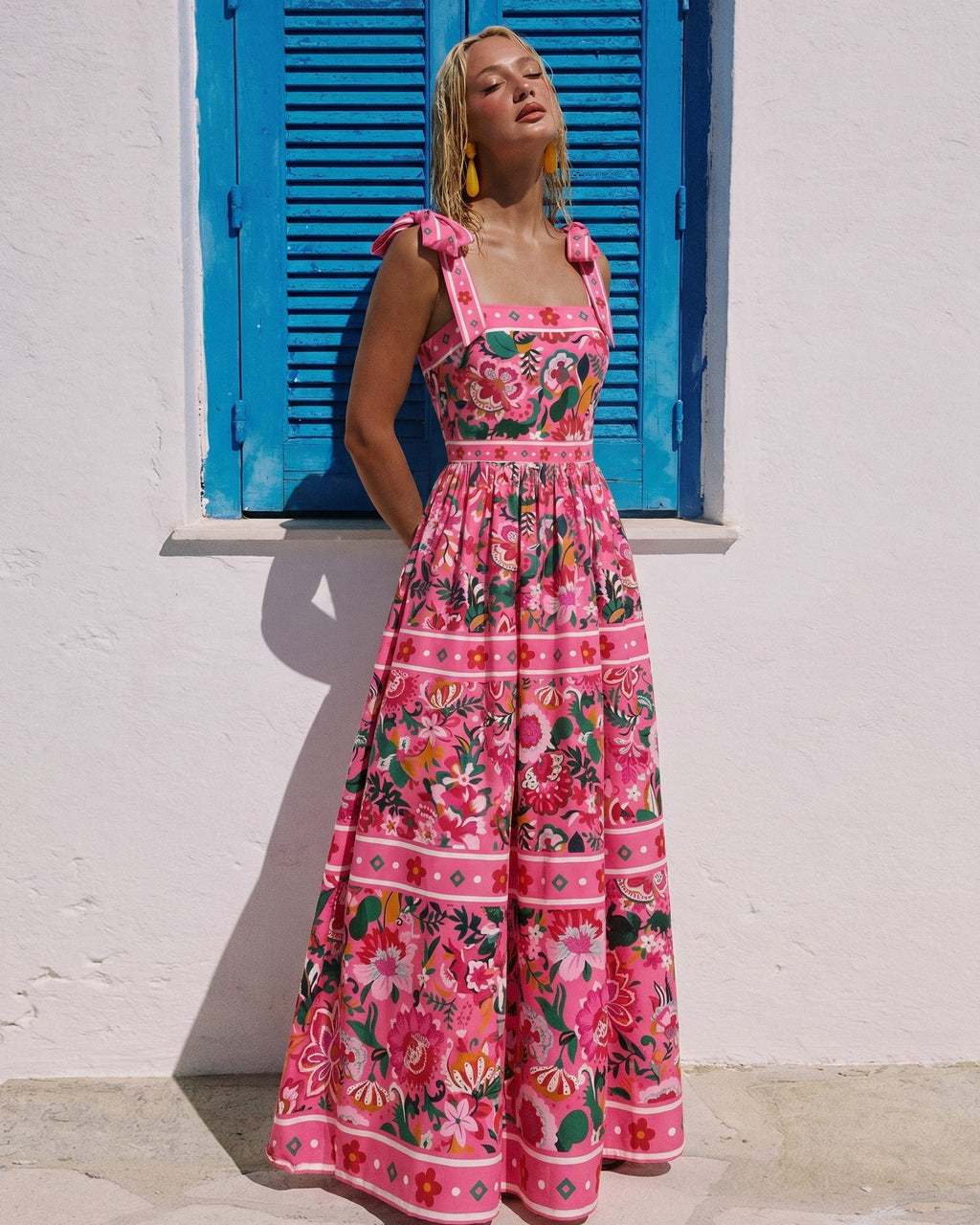 Pink Floral Paradise Print One Piece Swimsuit and Skirt
