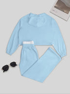 Women's Fashion Solid Color Casual Sports Style Drawstring Waist Hoodie Loose Set