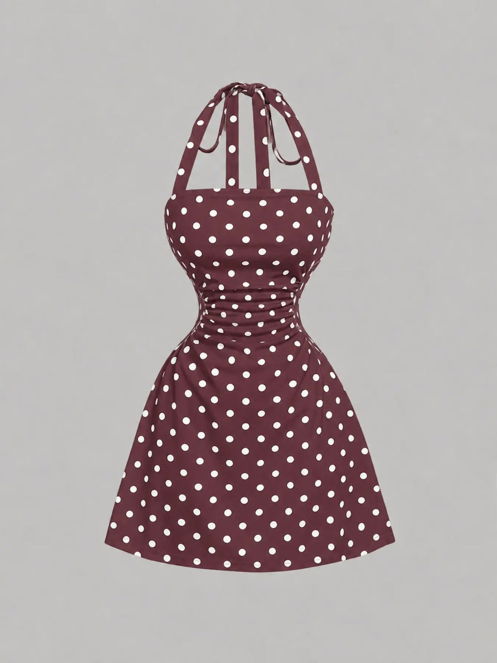 Women's Plain Ruched Tie Back Halter Neck Dress