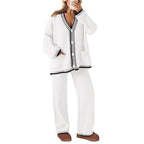 Women's 2 Piece Set Winter Knit Outfits Matching Loungewear Long Sleeve V Neck Cardigan Sweaters Wide Leg Pants Tracksuits