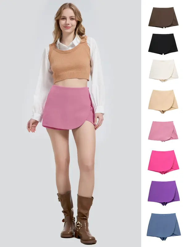 Women's Casual Shorts Skirts, High Waist with Side Zip, Comfortable & Stylish, Perfect for Daily Wear, Ladies Fashion