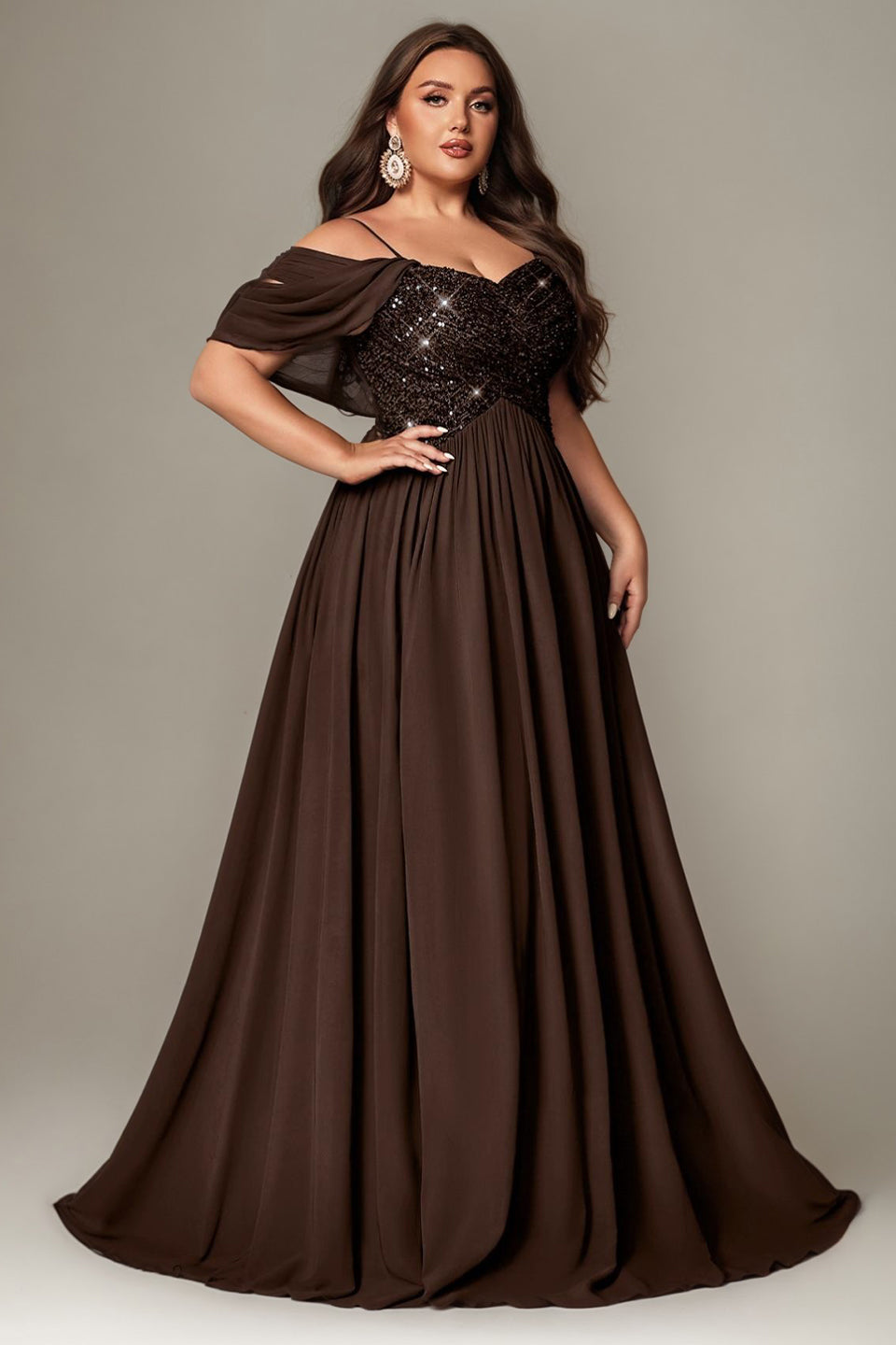Curveins Plus Size Off-Shoulder Short Sleeve A-Line Maxi Dress