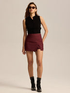 High Waist Slit Skort with Zipper, Stretchy Commuter Daily Wear, Versatile Elastic Skort, Women's Fashion Apparel