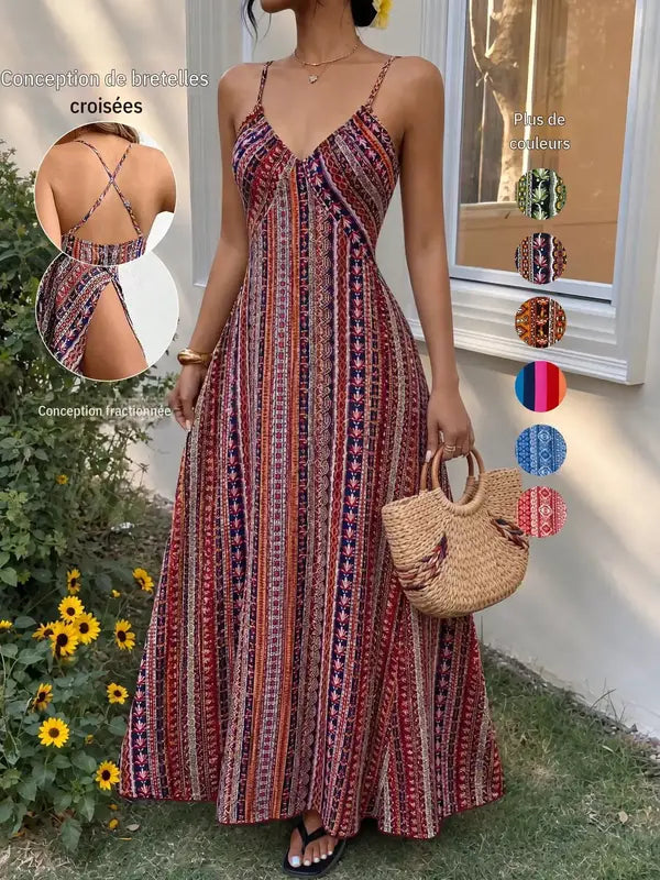 Women's ethnic print backless camisole dress