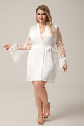 Curveins Plus Size Satin Lace Trim Sexy Short Robe Comfortable Sleepwear