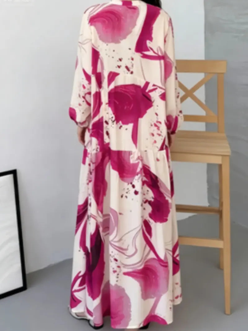 2026 New Floral Long Sleeve Dress, Versatile V-Neck Casual Maxi Dress, Loose Fit Elegant Style for Women