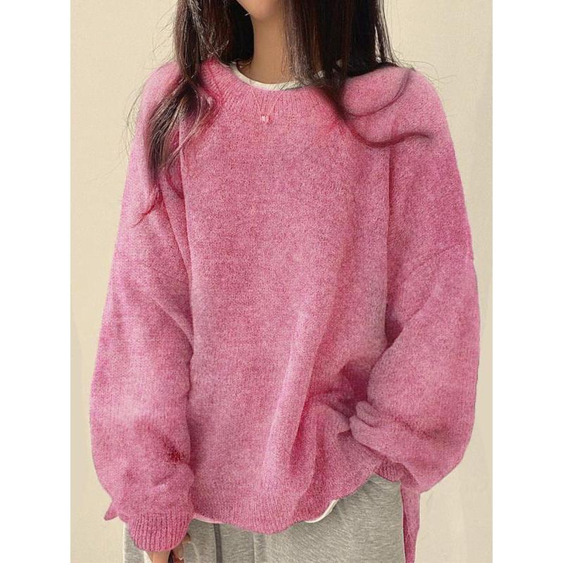 Women's Drop Shoulder Split Hem Sweater, Casual Long Sleeve Round Neck Jumper, Women's Knitwear Top for Fall & Winter, Sweaters for Women