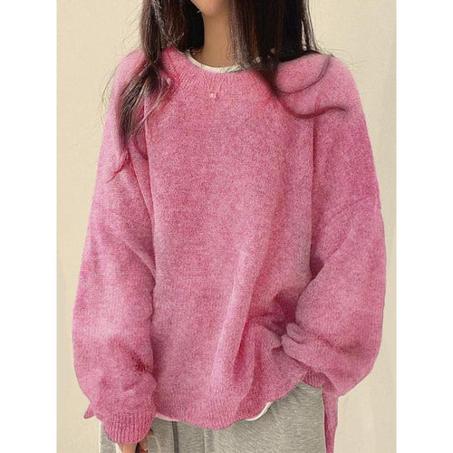 Women's Drop Shoulder Split Hem Sweater, Casual Long Sleeve Round Neck Jumper, Women's Knitwear Top for Fall & Winter, Sweaters for Women