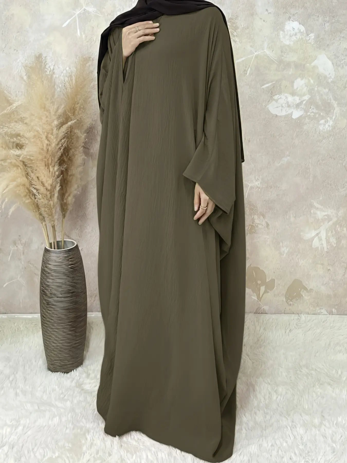 [Plus Size] Women's Solid Color Abaya, Modest Round Neck Long Sleeve Dress for Daily Wear, Ladies Islamic Clothing for All Seasons