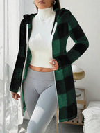 Women's  Plaid & Fluffy Trim Zip Front Hoodie Jacket, Ladies Casual In Fall/Winter