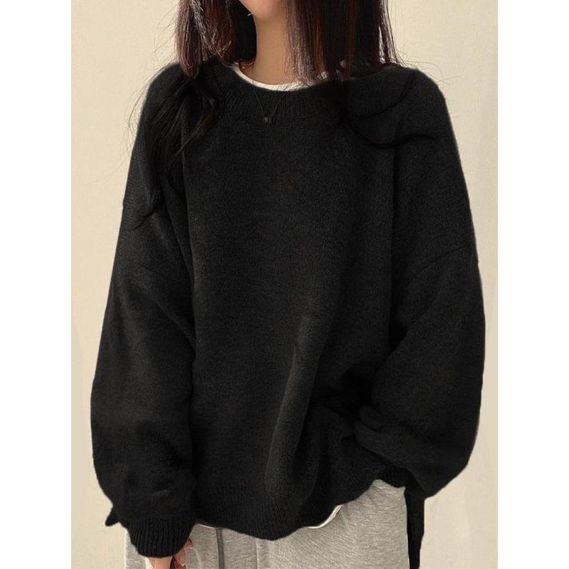 Women's Drop Shoulder Split Hem Sweater, Casual Long Sleeve Round Neck Jumper, Women's Knitwear Top for Fall & Winter, Sweaters for Women
