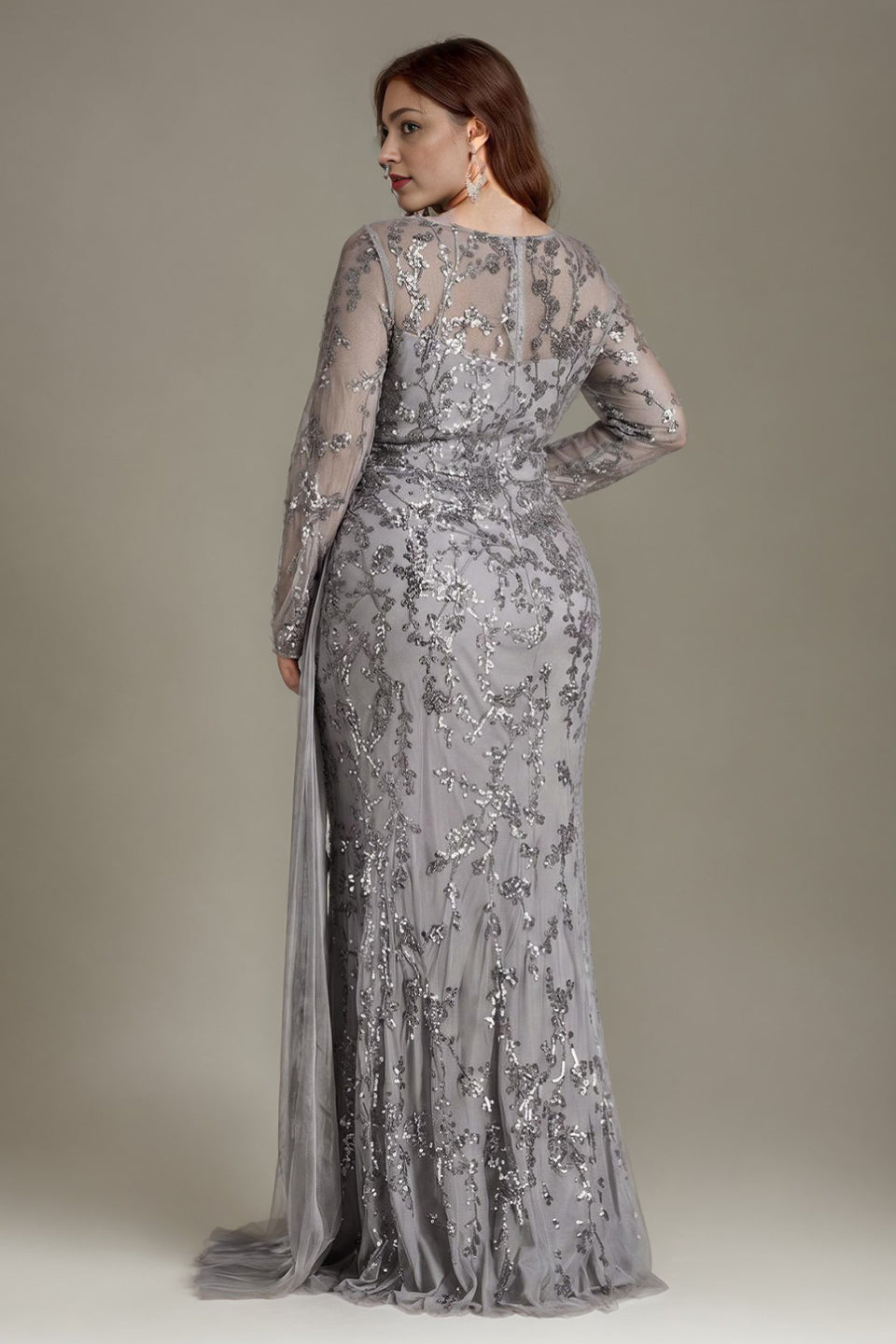 Curveins Plus Size Round Neck Embroidered Tie-Sash Bodycon Maxi Dress