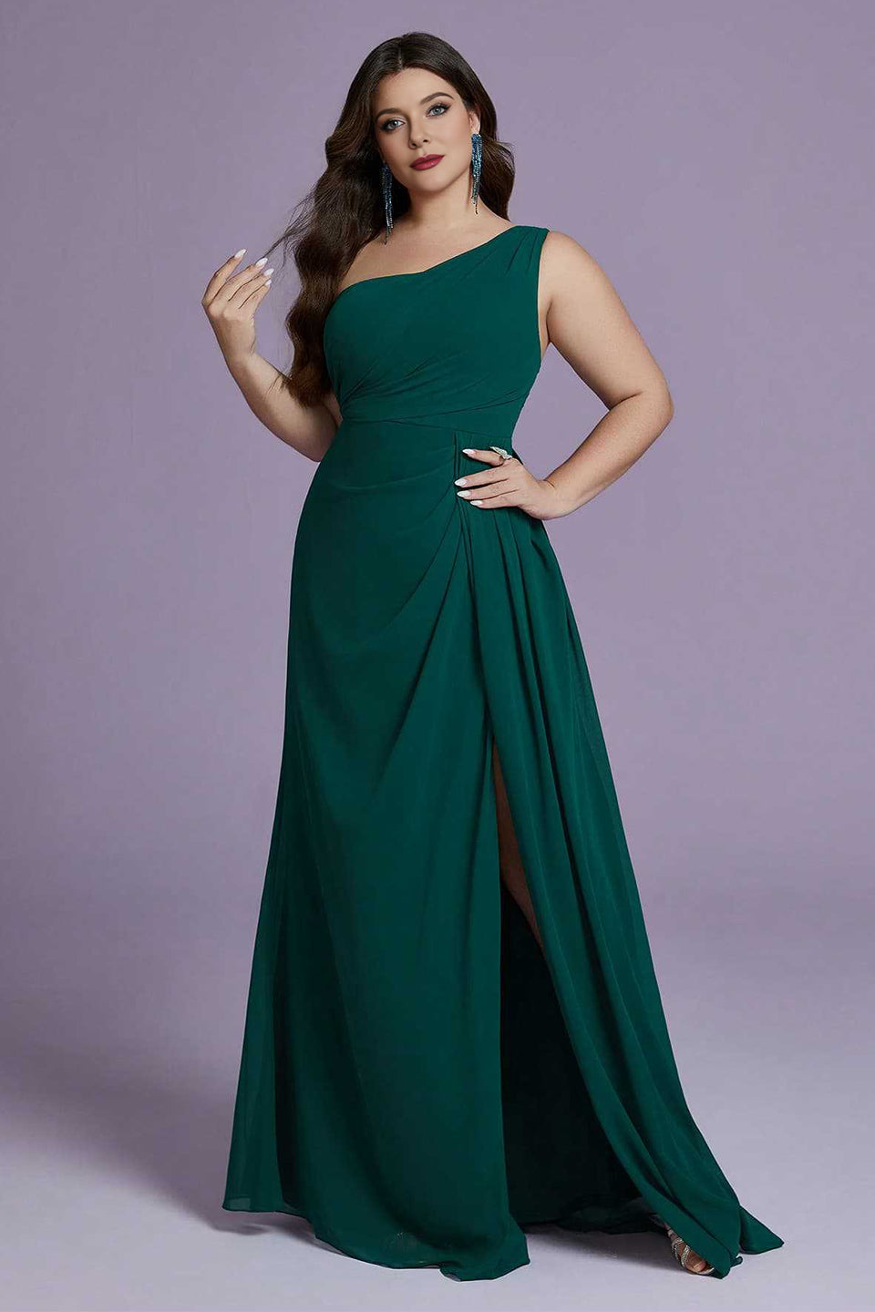 Curveins Plus Size One-Shoulder Split Hem Maxi Dress