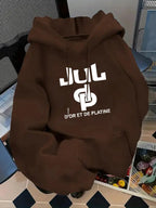 Women's Letter Print Hoodie, Casual Long Sleeve Hooded Sweatshirt for Fall & Winter, Women's Clothes for Daily Wear